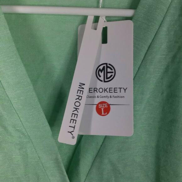 Merokeety Long Green Teal Button Cardigan Sweater Minimalistic Cottagecore Large - Picture 5 of 14